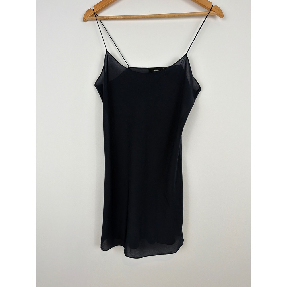 Theory Slip Dress Women 2 Navy Sheer Mini Spaghetti Strap Minimalist Going Out